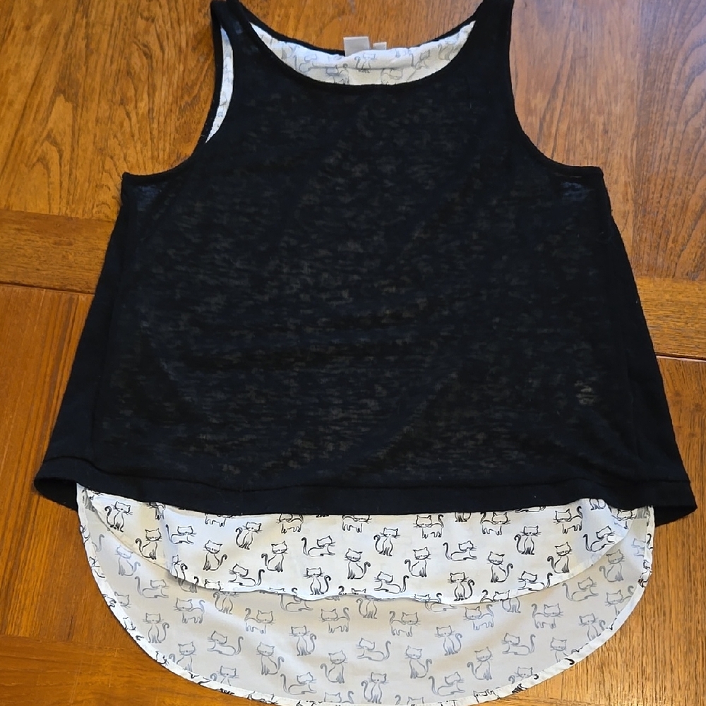 Twik Cat Print Black Tank Top
